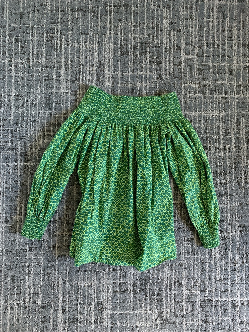 COS Green Off-Shoulder Smocked Blouse
